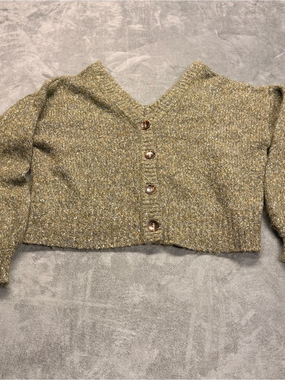 William Rast Reversable Cropped V-Neck Button Front Sweater Cardigan - Olive Mix